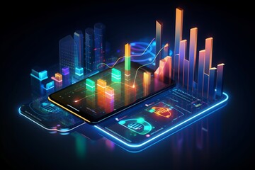 Innovative Smartphone Application with Business Graphs and Analytics on Isometric Mobile Phone Generative AI