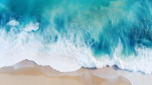 Overhead Photo Of Crashing Waves On The Shoreline  Beach. Tropical Beach Surf. Abstract Aerial Ocean View
