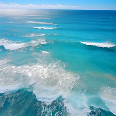 Wall Mural - Overhead photo of crashing waves on the shoreline  beach. Tropical beach surf. Abstract aerial ocean view