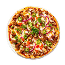 Taco Pizza Pizza On White Plate On Isolated Transparent Background, Png. Generative AI