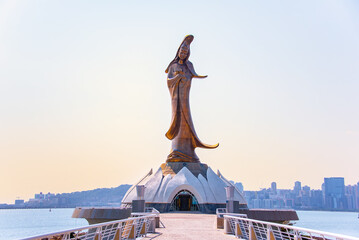 Gloden Statue of Guan Yin, the Goddess of Mercy in Taoism