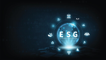 Wall Mural - sustainable business on networked connection vector illustration on blue color background. esg icon 