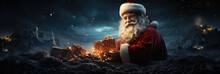Santa Claus And Gift Box In The Christmas Holiday
