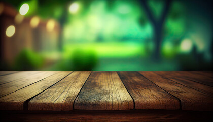 Canvas Print - Empty wooden table with green background