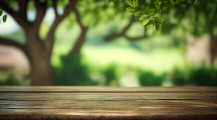 Wall Mural - Empty wooden table with green background