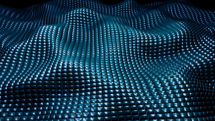 Wall Mural - Dark blue mosaic background, 3d waves from square metal shapes, technology abstract modern wallpaper.