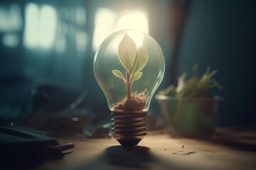 Poster - Sprout idea bulb tree. Generate Ai
