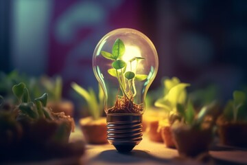 Poster - Sprout idea bulb save. Generate Ai