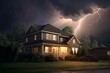 Storm rain house night. Generate Ai