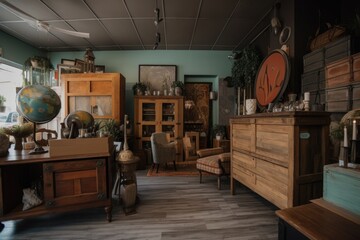 Wall Mural - upcycled furniture store, filled with unique and creative pieces for sale, created with generative ai