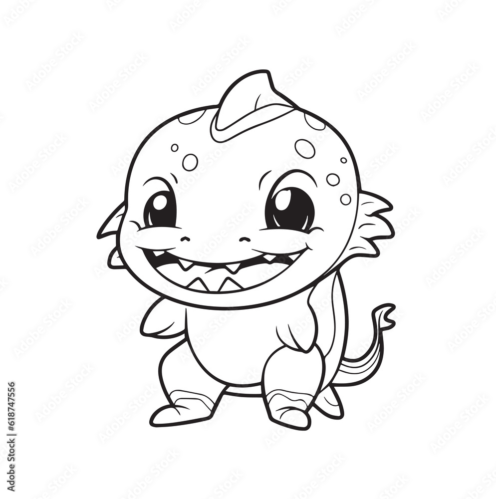 Cute Baby Dinosaur Character, line art. Coloring page for kids and ...