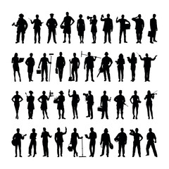 Wall Mural - Collection of people different professions standing in a row silhouettes set collection.