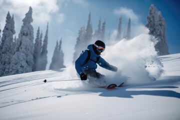 Canvas Print - winter sports action shot, with blur of skis and snowboards flying down the slopes, created with generative ai