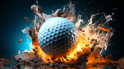 Golf Ball starting or landing on muddy field near the green in rainy weather like an explosion