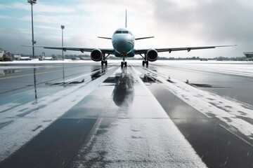 Canvas Print - runway, with plane waiting for takeoff, in empty airport terminal, created with generative ai