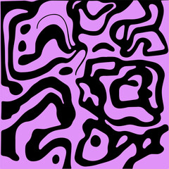 Poster - Abstract psychedelic black and purple backround with melting geometric shapes and lines in retro hippie style.
