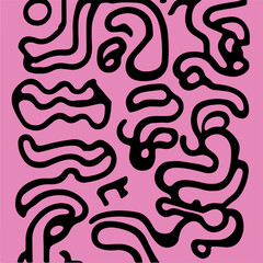 Poster - Abstract psychedelic black and purple backround with melting geometric shapes and lines in retro hippie style.