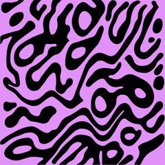 Poster - Abstract psychedelic black and purple backround with melting geometric shapes and lines in retro hippie style.