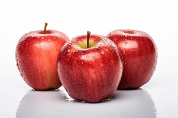 Canvas Print - AI generated illustration of three large red apples isolated on a white background