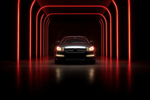 Automobile Modern Red Dark Auto Transportation Led Car Luxury Neon. Generative AI.