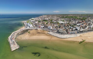 Wall Mural - Aerial view of cityscape Margate surrounded by water and buildings