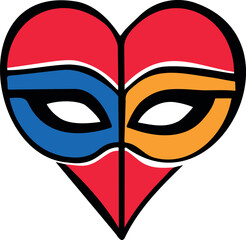 Vector illustration of a vibrant carnival heart mask on a white background.