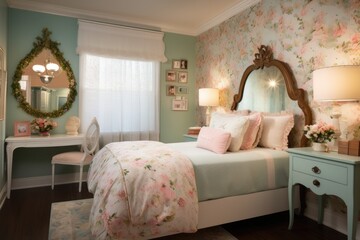 Sticker - warmly lit room, filled with soft pastel accents and floral details, created with generative ai