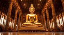 Big Golden Buddha Statue Sitting In Thai Temple Generative AI