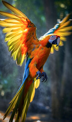 Wall Mural - A Blue and Yellow Macaw Speading its wings