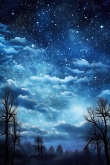 Sticker - moonlit night sky with a mix of clouds and stars, created with generative ai