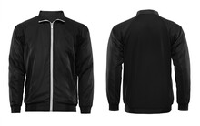 Blank Black Color Jacket In Front And Back View, Isolated On White Background.