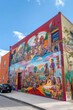 a mural painted on a wall, showcasing local artists and community pride, created with generative ai