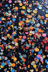 Wall Mural - multicolor confetti contrasting against a black surface, created with generative ai