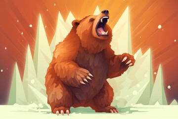 Poster - AI generated illustration of a brown bear standing upright