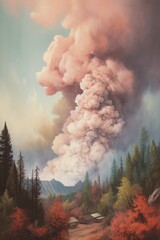 Canvas Print - smoke billowing from a distant wildfire, created with generative ai