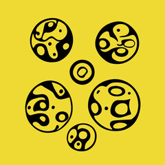 Poster - Acid psychedelic black and yellow print with abstract melting blobs in retro hippie style.