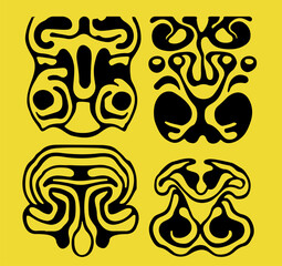 Poster - Acid psychedelic black and yellow print with abstract melting blobs in retro hippie style.