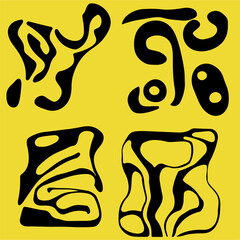 Poster - Acid psychedelic black and yellow print with abstract melting blobs in retro hippie style.