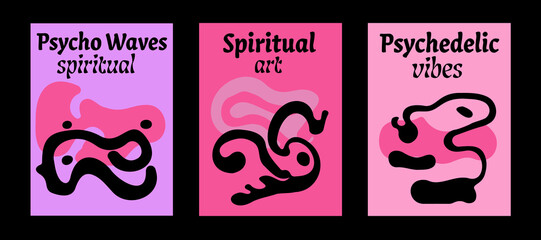 Poster - Psychedelic retro posters with geometric shapes and ornaments. New Age spiritual hippie style. 