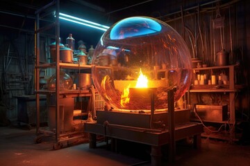 Wall Mural - glassblowing furnace with glowing fire, created with generative ai