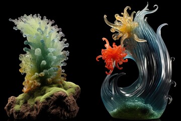 Poster - beautiful glass sculptures inspired by nature, created with generative ai