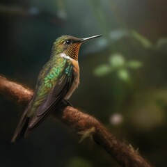 Wall Mural - AI generated illustration of A beautiful hummingbird perched atop a tree branch