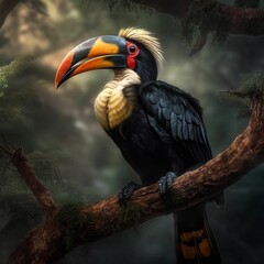 Wall Mural - AI generated illustration of a beautiful Toucan perched atop a branch in the jungle