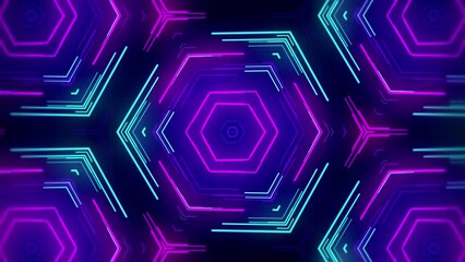 Sticker - Looping animation of a geometrical fractal futuristic background with bright neon lights