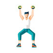 Vector design of a man doing a chest press exercise is holding dumbles in his hands