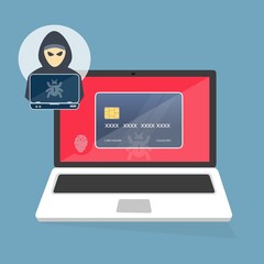 Poster - hacker ruba informazioni carta di credito  dai computer sulla rete. Nel mondo di Internet sfondare il sistema di sicurezza - illustrazioni VIOLAZIONE DEL PROFILO PERSONALE SOCIAL