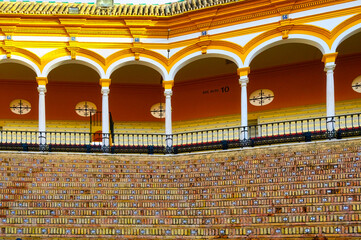 Colonial bullring building architecture, Seville, Spain