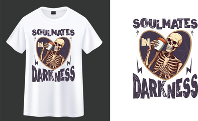 Wall Mural - Soulmates Darkness, skeleton with coffee t-shirt design