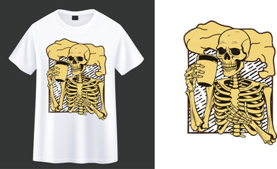 Wall Mural - skeleton with coffee t-shirt design