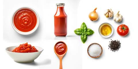 Wall Mural - Tomato Sauce ingredients Tomatoes, garlic, onions, olive oil, salt, pepper, and basil, transparent	
